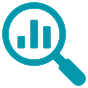 Magnifying glass examining a bar chart